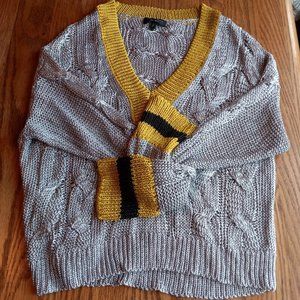 Rag & Bone Metallic Silver Emma V Neck Sweater Size S Academia Preppy Old Money